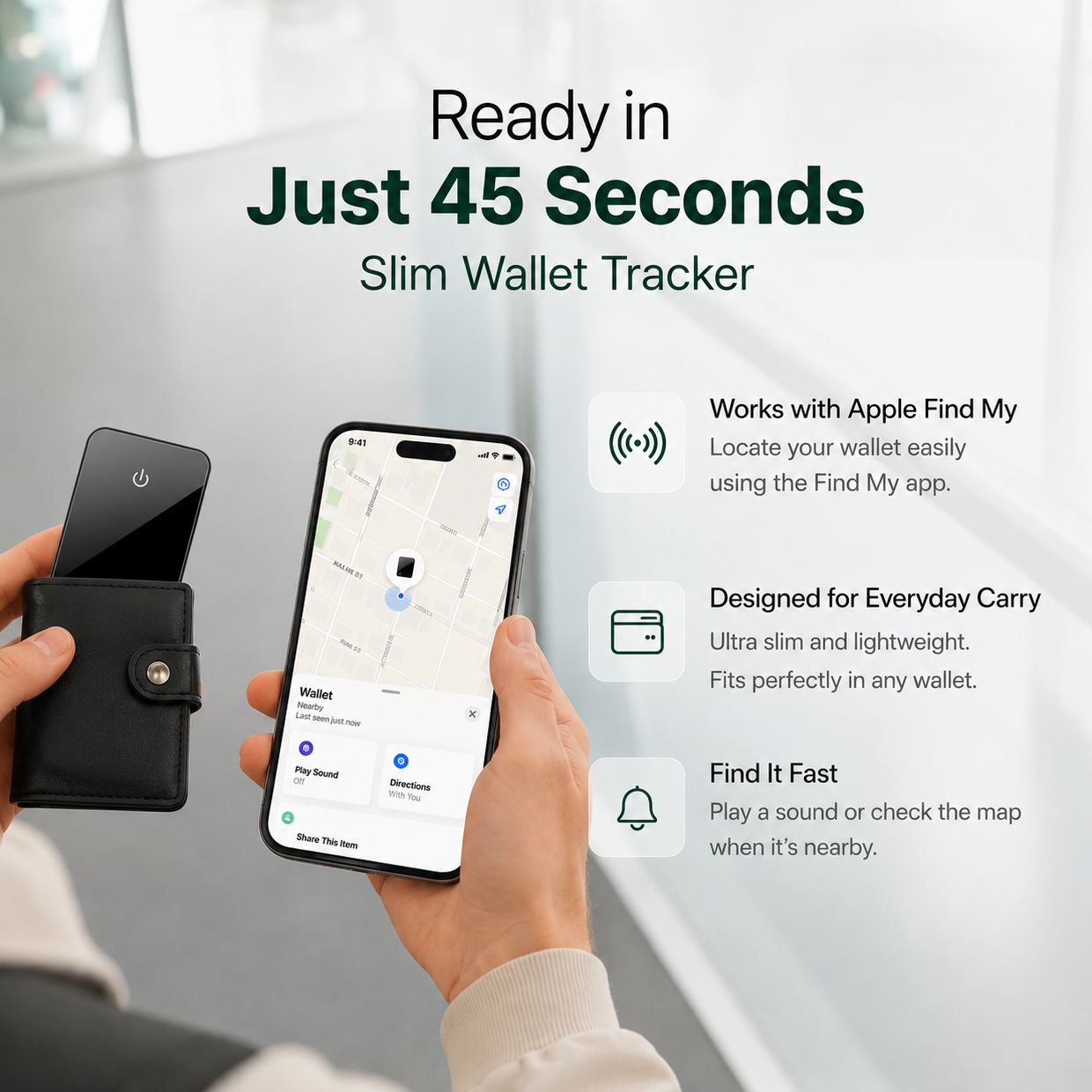 Slim Wallet Tracker Card - Apple Find My Compatible, Waterproof, 2-Pack