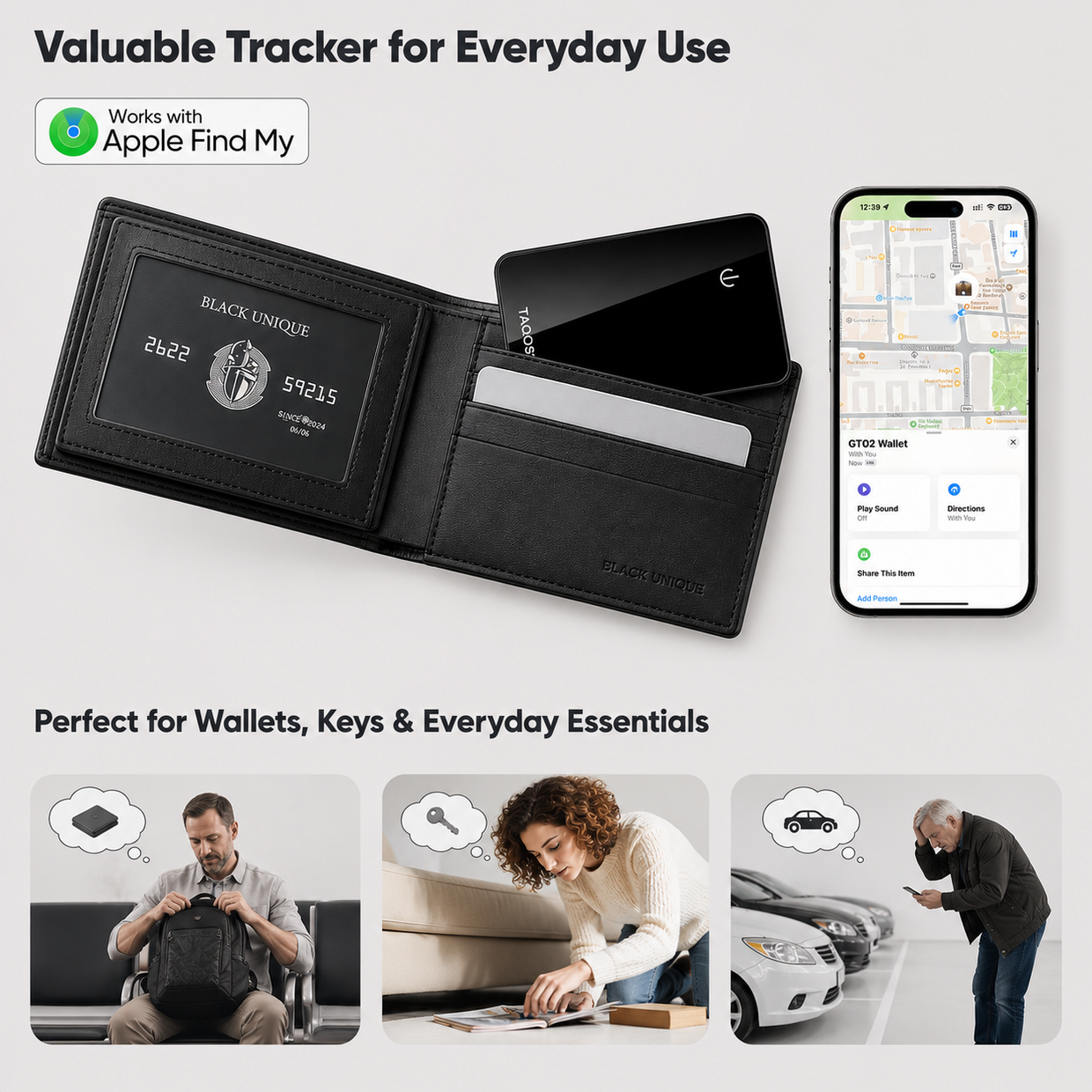 Slim Wallet Tracker Card - Apple Find My Compatible, Waterproof, 2-Pack